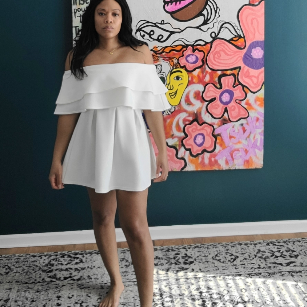 White scuba cold shoulder dress